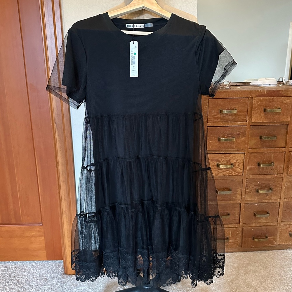 Alice + Olivia Black Tulle Tiered Mini Dress